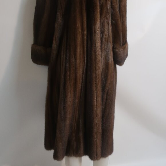Womens Georgeou Westchester Dark Brown Mink Round Collar Vintage Long Coat M - Picture 8 of 16